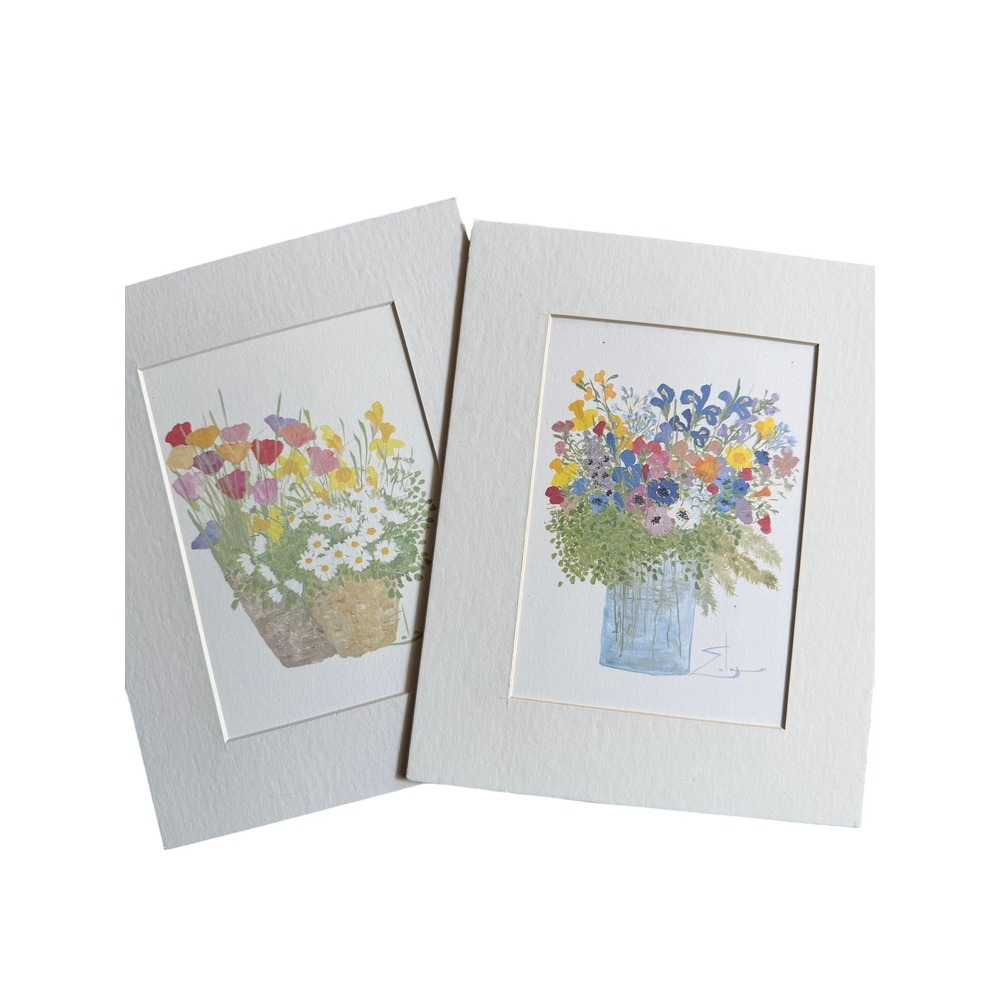 VTG Eda Varricchio Floral Art Prints Set of 2 Matte Unframed Cottage Farmhouse